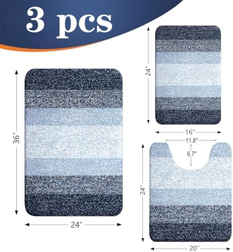 OLANLY Microfiber Bathroom Rugs Sets 3 Piece, Absorbent Bath Mat, Dark Blue - Image 2
