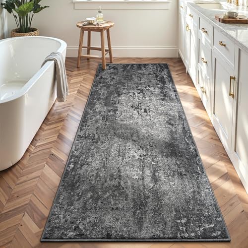 2x7 Black Rug Runners for Hallways Kitchen Runner Rug Non Slip Washable Black Long Runner Rugs with Rubber Backing Soft Abstract Carpet Runner for Bedroom, Kitchen, Bathroom, Entryway - Image 4