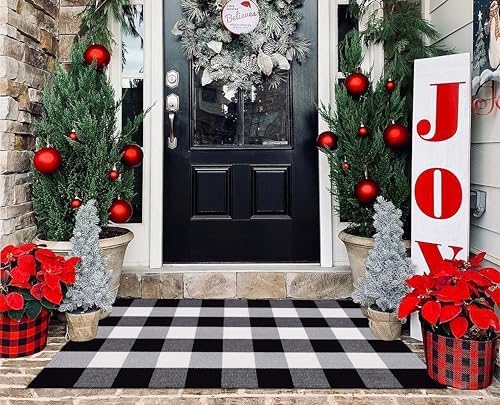 BUAGETUP Black and White Layered Doormat,27.5"x43.3"Cotton Door Mat Outdoor - Image 6