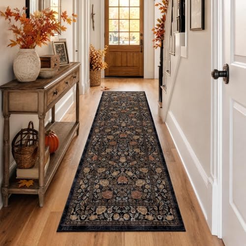 GarveeHome Dark Brown Floral 2x6 Kitchen Runner Rug for Hallways by GarveeHome