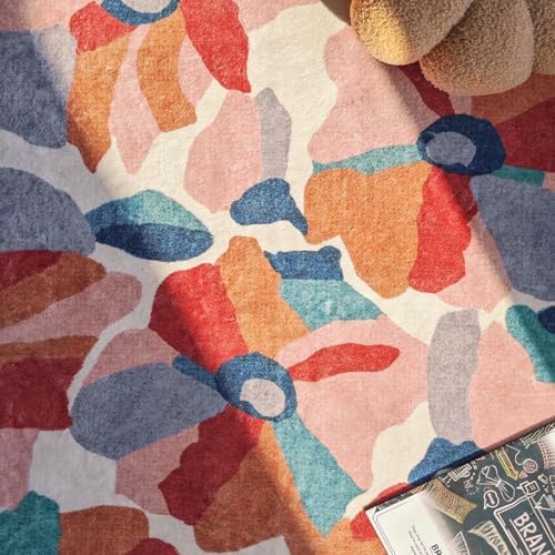 jinchan 5ft Floral Round Rug Washable Living Room Rug Colorful Cute Bloom - Image 6