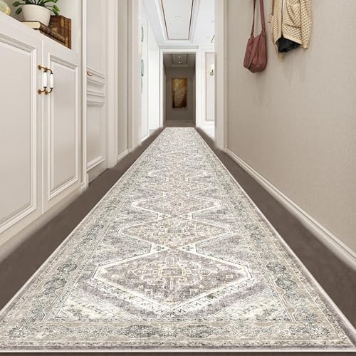 KUTA Extra Long Runner Rug for Hallway 2.6x18 Washable Rugs Ivory Grey - Image 3
