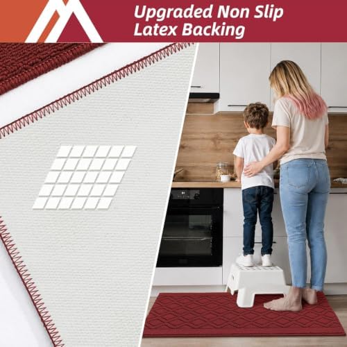 COSY HOMEER 48x20Inch/30X20Inch Kitchen Rug Mats,Red - Image 3