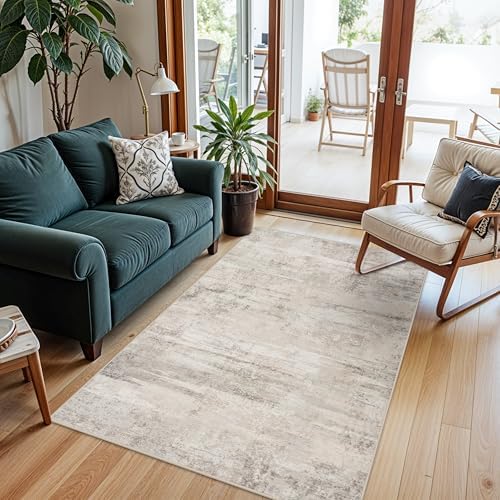 Area Rugs 4x6 for Living Room - Washable Modern Abstract Bedroom Rugs with Non Slip Rubber Backing Indoor Low Pile Carpet for Kitchen Office Nursery Home Decor Floor Mat for Bathroom 4x6 Beige by YOUFORTONG