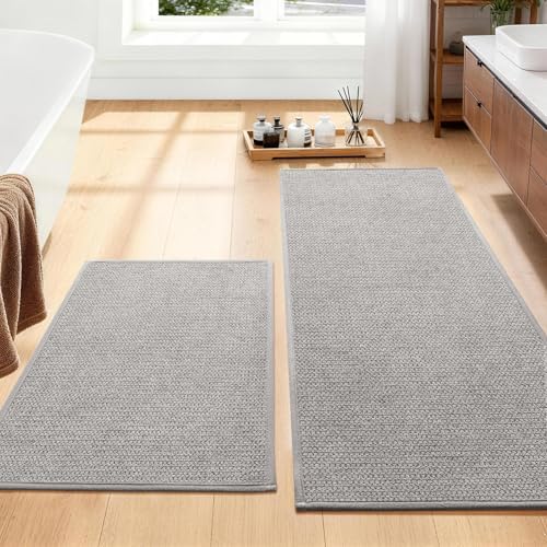 YIHOUSE Gray Bathroom Rugs Sets 2 Piece, Quick Dry Thin Bath Mat, Non Slip Absorbent Machine Washable, Bath Runner Rug for Bathtub Sink Home Decor (17"x24" + 17"x47") by YIHOUSE