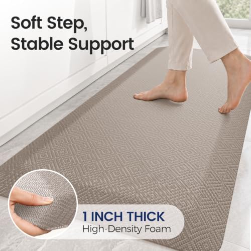 1" Extra Thick Anti Fatigue Kitchen Mats for Floor Standing Desk Mat, Khaki - Image 2