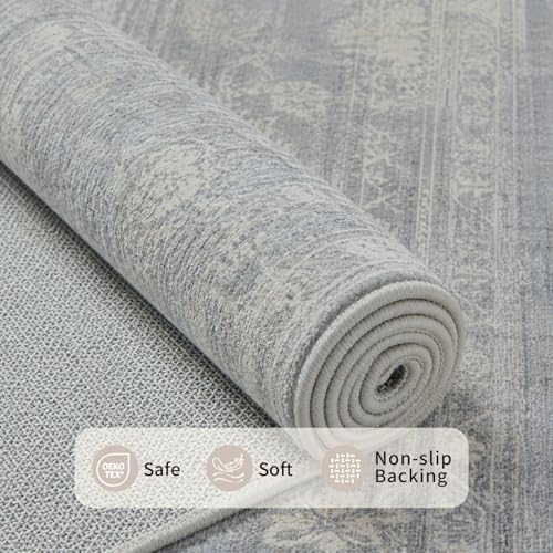 Rugxara 9x12 Area Rugs for Living Room Large Washable Rug, Blue/Beige