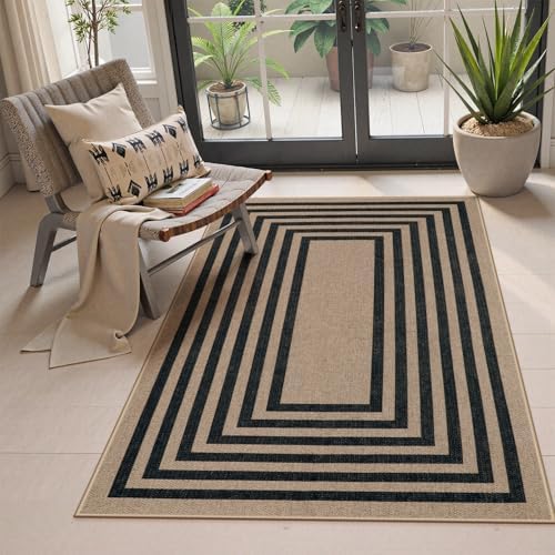 Lahome Modern 3x5 Outdoor Patio Rug, Black Indoor Outdoor Easy Jute Rug by Lahome