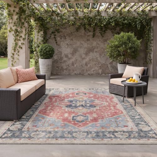 GENIMO 8x10 Outdoor Rug, Washable Quick Dry for Patio, Distressed Red by GENIMO