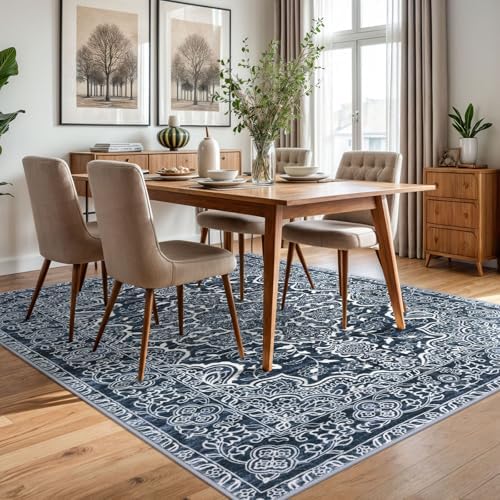 KUTA Vintage Area Rug 5x7 Navy Blue, Washable Rugs for Living Room - Image 3
