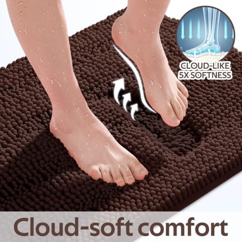ACCUMTEK Extra Long Striped Brown Bathroom Rug Mat 70"x24" Ultra Soft, Non Slip Chenille Bath Rugs, Absorbent Plush Shaggy Bath Mats for Bathroom, Bedroom, Kitchen, Shower, Tub - Image 4