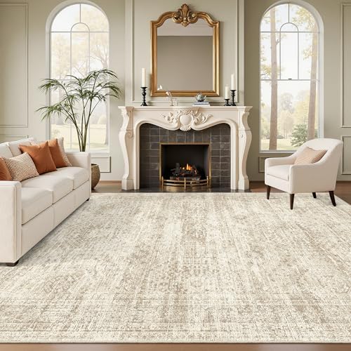 Soalmost 9x12 Area Rugs for Living Room Washable Rug Non-Slip Beige by Soalmost