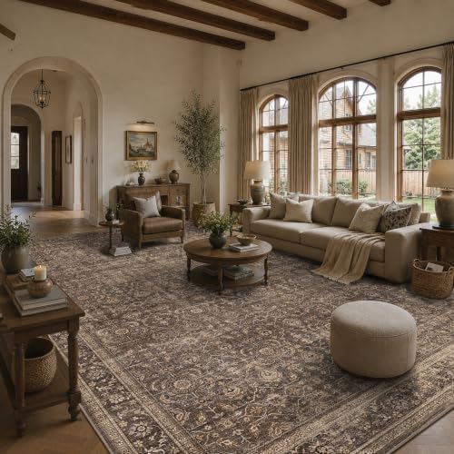 JOOJA 10x14 Dark Brown Vintage Soft Low Pile Washable Boho Large Area Rug - Image 2