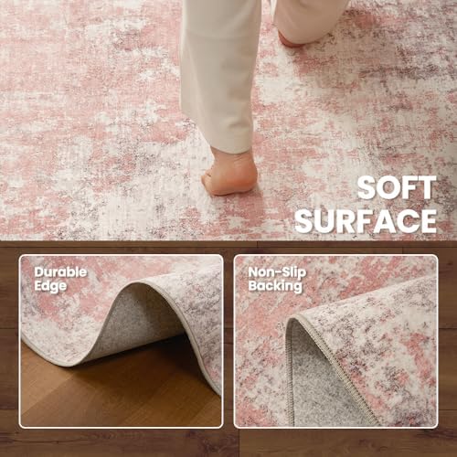 8x10 Pink Gray Washable Area Rug for Living Room, Vintage Print - Image 4