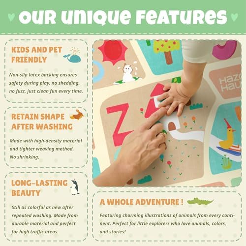 ABC Alphabet Rug for Nursery Room – 5x8 Kids Rug for Preschool, Washable Play Room Carpet, Soft & Safe Toddler Crawling Map with Fun Educational Letters and Cute Cartoon Art Decor - Image 5