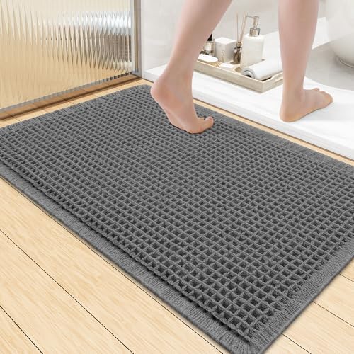Smiry Waffle Bath Mat 36X24, Extra Soft Absorbent Bathroom Rugs, Dark Grey by Smiry