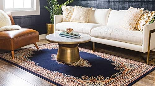 Unique Loom Reza Collection Traditional Persian Style Area Rug, 9 ft 10 in x 13 ft, Navy Blue/Ivory - Image 3