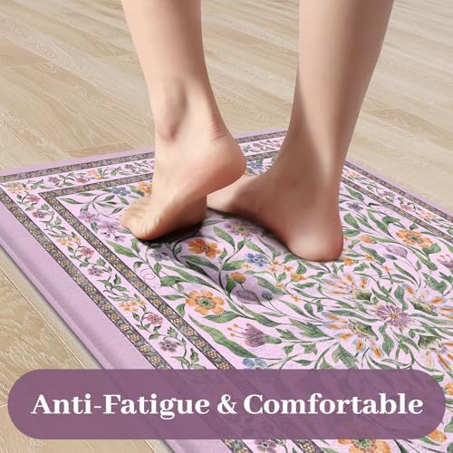 KIMODE Anti Fatigue Kitchen Mat,Cushioned Boho Flower Kitchen Rug Sets of 2 - Image 3