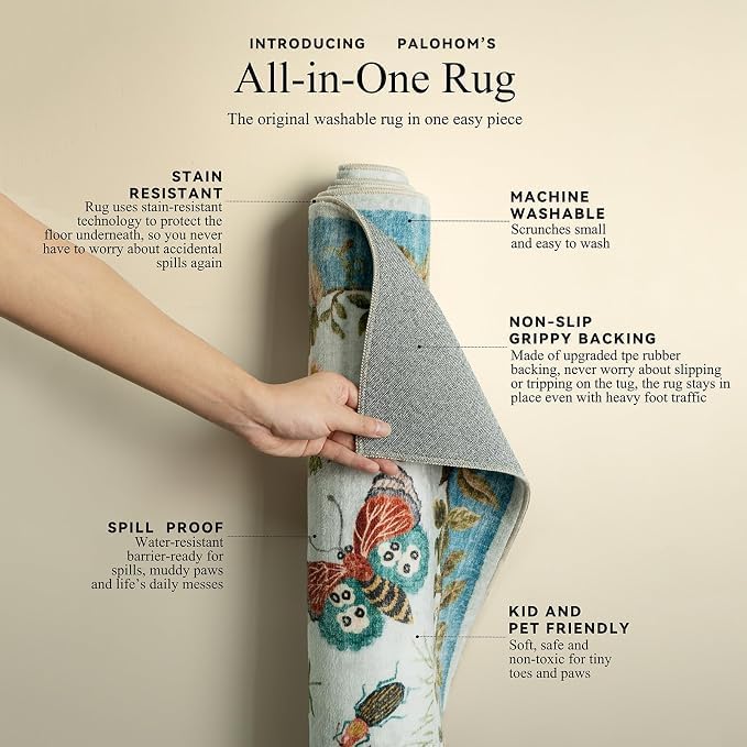 Machine Washable Rug for Living Room: 9x12 Area Rugs Vintage Rug Stain Resistant Non Slip Low Pile Soft Lightweight Carpets for Bedroom Kitchen Dining Room Nursery Kids Room Farmhouse Indoor - Image 4