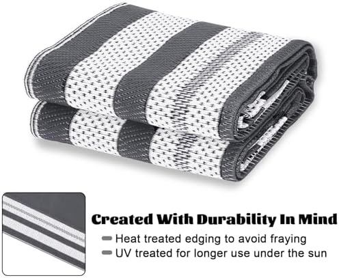 GAOMON Outdoor Rug 10x14 Large Rug Outdoor Plastic Straw Rugs Easy Clean Waterproof Reversible Mat Lightweight Camping Rugs for Patio Porch RV Backyard Pool Deck Picnic Beach Trailer Border-Grey/White - Image 3