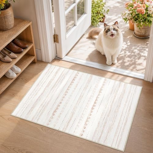 Nakagishi Boho 2x3 Washable Area Rug Non Slip Carpet for Entryway Beige by NakagishiAreaRug