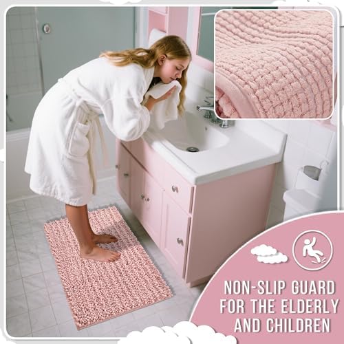 Yimobra Long Bathroom Rugs Non Slip Washable 44x24 Inch - Ultra Soft Absorbent Chenille Bath Mat, Quick Dry Shaggy Floor Carpet for Tub Shower, Light Pink Home Decor Accessories - Image 6