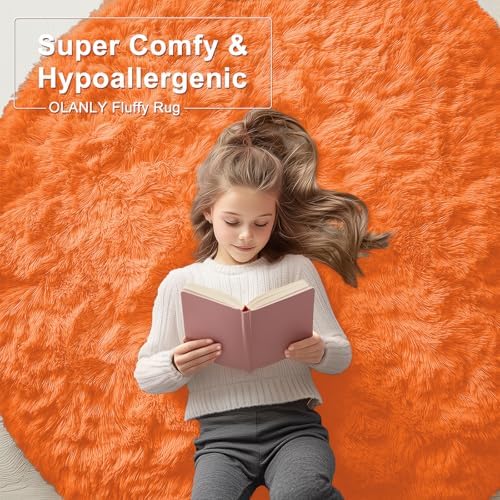 OLANLY Orange Round Rugs for Bedroom - Machine Washable, 3 ft Circle Area Rugs for Living Room, Soft and Fluffy Shaggy Carpet for Teen Girl and Boys, Nursery Rooms, Dorms, Home Decor Aesthetic - Image 6