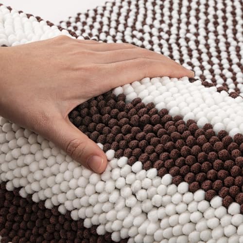 BSICPRO Bathroom Rugs Sets 2 Piece, Non Slip Striped Bath Mats, Coffee - Image 2
