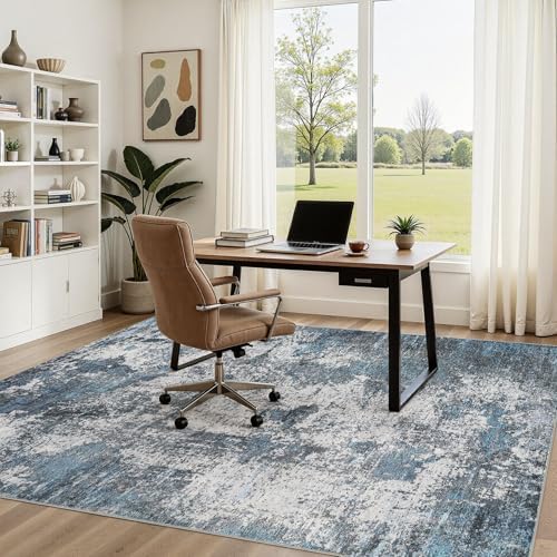DMOYEST Area Rug Living Room Rugs - 5x7 Large Soft Indoor Neutral Modern Abstract Low Pile Washable Rug Carpet for Bedroom Dining Room Farmhouse Home Office - Grey Blue - Image 3