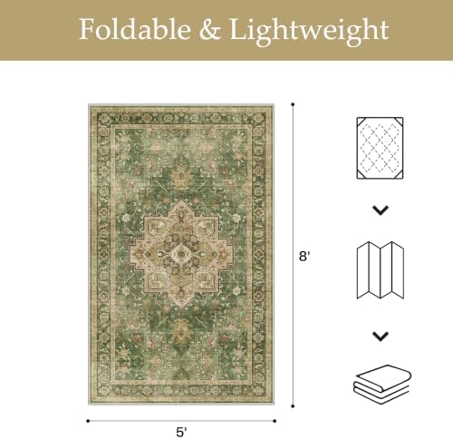 GENIMO Indoor Outdoor Rug, Washable for Patio and Deck, Forest Green, 5x8 - Image 2