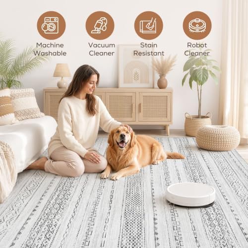 Nakagishi Boho 10x12 Area Rug Living Room Rugs Machine Washable Gray - Image 3