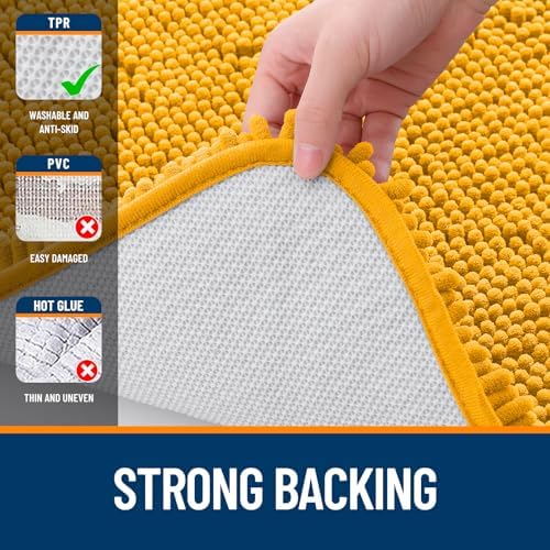 OLANLY Bathroom Runner Rugs 44x24, Soft Absorbent Chenille Bath Rugs, Rubber Backing Quick Dry, Machine Washable Long Bath Mats for Bathroom, Tub and Shower, Home Decor Accessories, Golden Yellow - Image 6