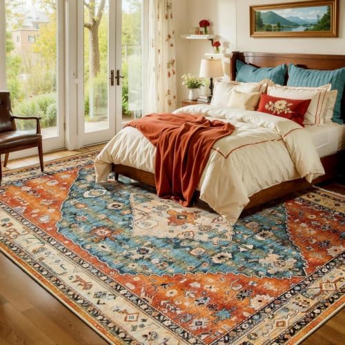 SERISSA 7x9 Washable Non Slip Boho Area Rug for Living Room - Image 2