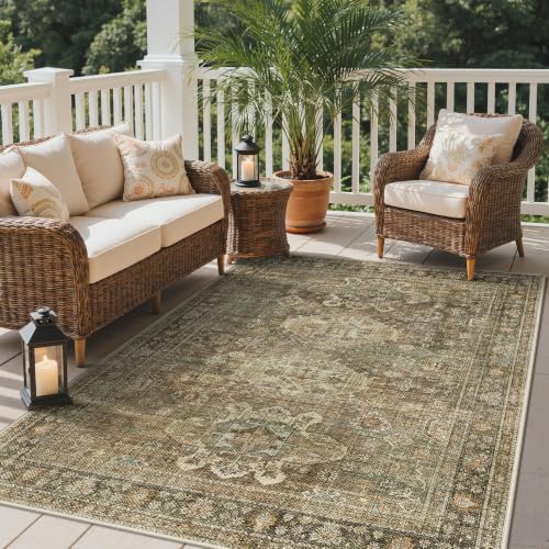 GENIMO 5x8 Outdoor Rug, Washable for Patio and Deck, Olive Brown by GENIMO