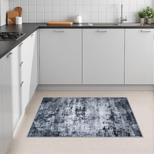 2x3 Washable Entryway Rug: Modern Abstract Indoor Carpet Black - Image 4