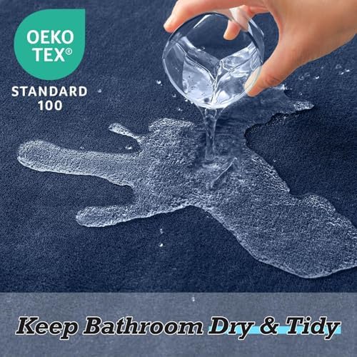 HUXMEYSON Bathroom Rugs Sets 3 Piece, Non-Slip & Quick Dry Bath Mat Set, Ultra Soft Velvet Bath Rugs for Bathroom, Toilet and Shower Floor, Navy - Image 4