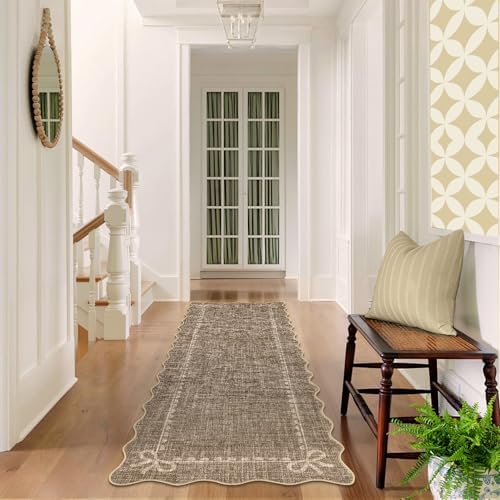 GarveeHome Scalloped Hallway Runner Rug 2.5x8 Non Slip Bedroom Rugs, Brown - Image 4