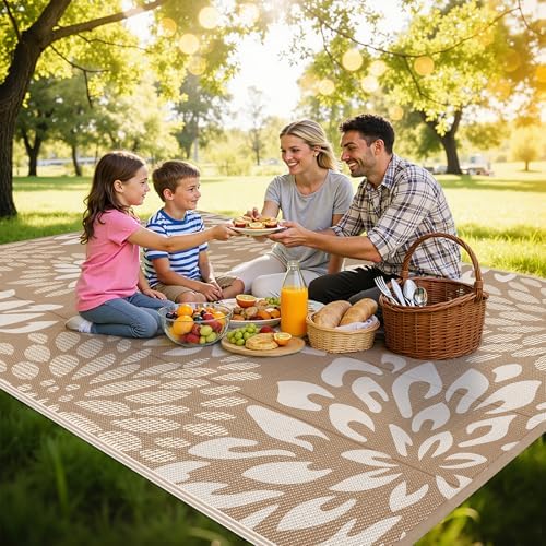 HEBE Waterproof Outdoor Rug 8'x10', Floral Reversible Plastic Patio Rug - Image 3