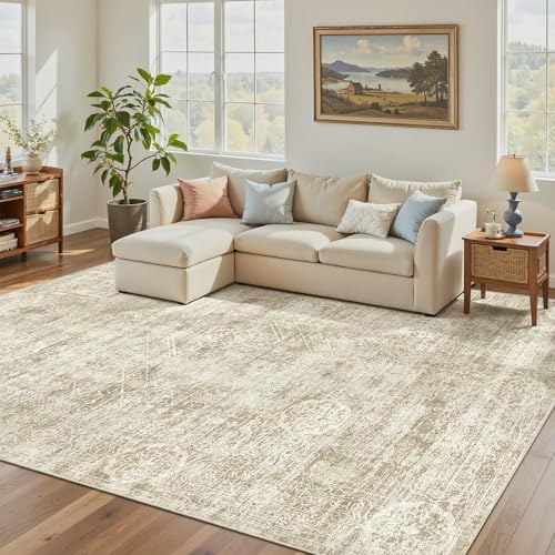 Madane 5x7 Area Rugs for Living Room, Washable Vintage Natural Rug Beige - Image 2