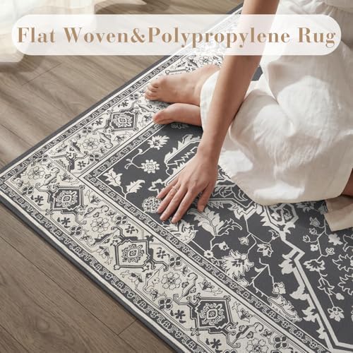 AMOAMI-Outdoor Rug-Patio Rug 5x8 ft Quick Dry Flatweave Textured Machine Washable Outdoor Carpet with Rubber Particles Backing Vintage Outdoor Area Rug for Patio Deck Front Porch Balcony Greyish Black - Image 3