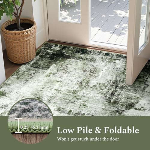 Rugflix 4x6 Area Rugs for Living Room, Washable Dark Green Large Rug - Image 6