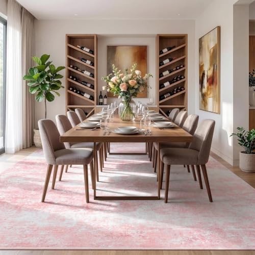 9x12 Area Rug for Living Room, Abstract Washable Large Rugs, Dusty Pink - Image 3