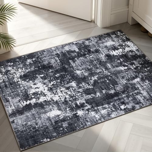 Sasttie 2x3 Entryway Area Rug, Modern Abstract Small Carpet, Black & White by SASTTIE