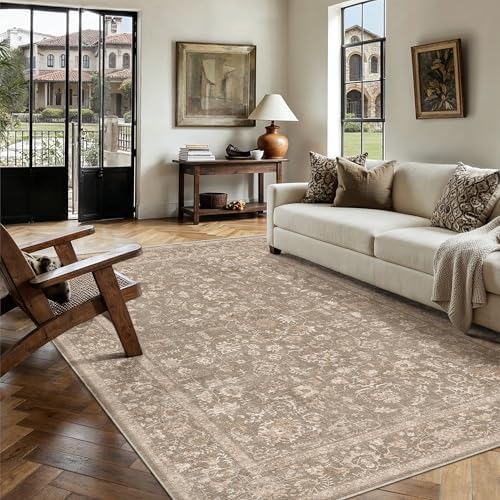 PureCozy 5x7 Deep Brown Area Rug Washable Non Slip Vintage Living Room by PureCozy
