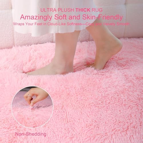 3x5 Thick Pink Fluffy Shag Rug for Girls Bedroom, Plush Carpet - Image 2