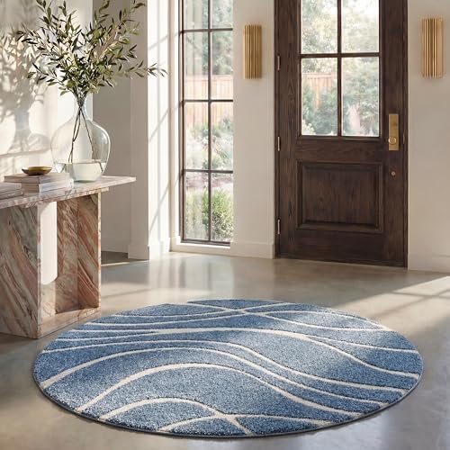 SAFAVIEH Round Rug 10' - Florida Shag Collection - Large - Abstract Design, Light Blue & Cream, Non-Shedding & Easy Cleaning, Plush Pile, Ideal for Living Room, Bedroom, Dining Space (SG471-6011) by Unknown