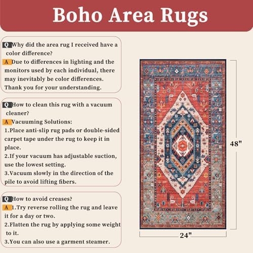 SERISSA 2x4 Washable Non Slip Boho Runner Rug for Entryway，Rust - Image 2