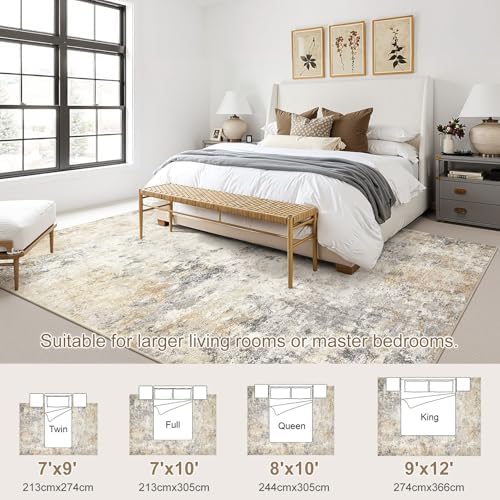 UERMEI 8x10 Area Rug Living Room Rugs - Washable Neutral Modern Abstract Soft Thin Large Rug Indoor Floor No Slip Rug Carpet for Bedroom Under Dining Table Home Office Decor - Golden Grey - Image 2
