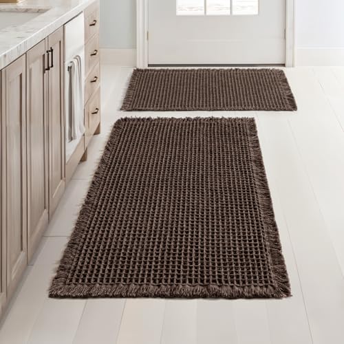 MIULEE Set of 2 Waffle Bathroom Rugs Chocolate Bath Mat 17"x24"+20"x32" by MIULEE