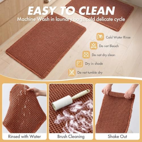 MIULEE Fall Rust Set of 2 Waffle Bathroom Rugs Boho Bath Mat 18x30 Inch - Image 6